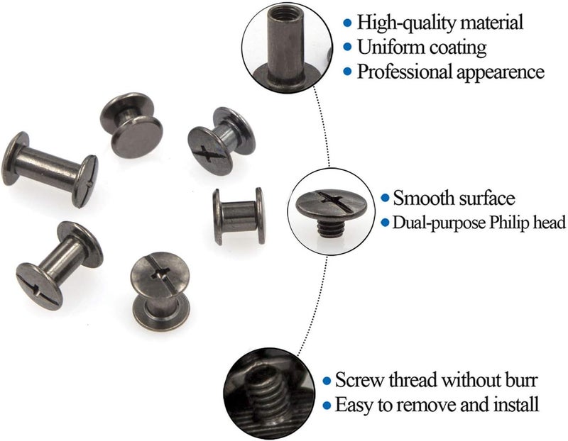 ALLOYPRO 90 Sets Chicago Screws Assorted Kit 6 Sizes Gun Metal Leather Rivets 3/16(5mm) Screw Rivets Phillip Head Book Binding Posts Nail Rivet Chicago Bolts for DIY Leather Craft (5 x 4,5,6,8,10,12) - Image 3